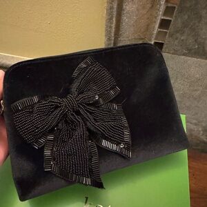 Kate Spade Black Velvet Pouch with Beaded Bow
